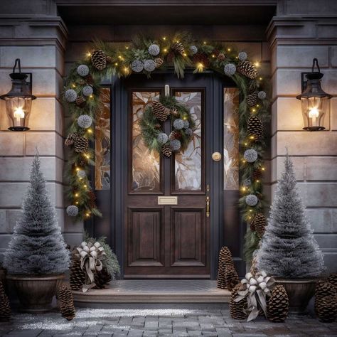 15+ Unforgettable Front Door Christmas Decorations for a Festive Season • 333+ Images • [ArtFacade] Outside Door Decor Front Entry Christmas Ideas, Christmas Decor For Front Door, Christmas Entrance Door Decorations, Festive Front Door, How To Decorate Front Door Entrance For Christmas, Front Entry Christmas Decor, Christmas Grees Outside By Frint Door, Front Door Christmas, Front Door Christmas Decor Ideas