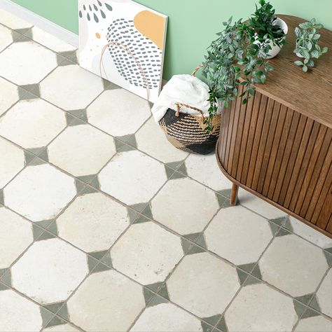 Merola Tile Kings Yard Sage 17-5/8" x 17-5/8" Ceramic Floor and Wall Tile - Bed Bath & Beyond - 40026394 Funky Kitchen, Fireplace Facade, Patterned Wall, Indoor Tile, Merola Tile, Flooring Store, House Tiles, Square Tile, Bathroom Floor Tiles