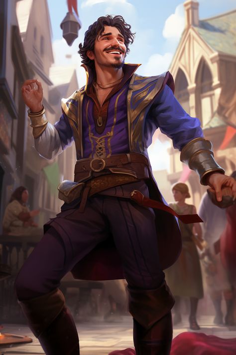 Dnd Mexican Character, Vistani Dnd, Dnd Earth Genasi Male, Human Bard Male, Fantasy Tailor, D&d Bard, Dnd Bard Character Design, Dnd Human Fighter, Bard Dnd Character Design