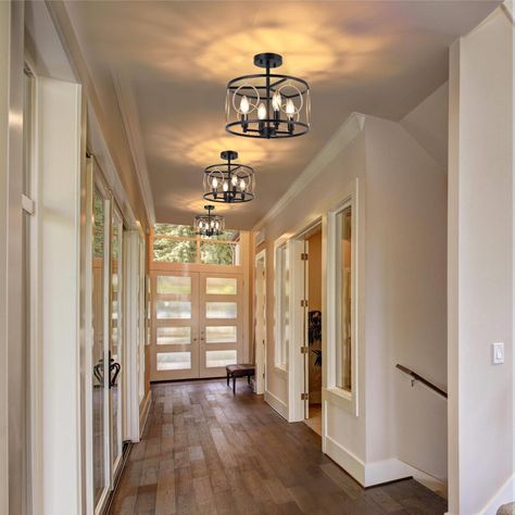 Mercer41 Auturo Semi Flush Mount | Wayfair Foyer Ceiling Lights, Foyer Ceiling, Mount Ceiling Lights, Semi Flush Lighting, Metal Lanterns, Light Fixtures Flush Mount, Open Frame, Semi Flush Mount Lighting, Semi Flush Mount