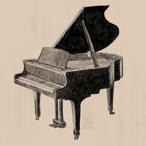 piano by salome iljana #illustration #pencil #instruments #piano Grand Piano Illustration, Piano Sketch Draw, Piano Aesthetic Drawing, Piano Drawing Aesthetic, Piano Art Draw, Grand Piano Drawing, Piano Drawings, Playlist Drawing, Piano Sketch