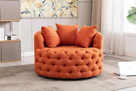 Orange Swivel Chair, Orange Accents Living Room, Rust Bathroom, Unique Chairs, Orange Furniture, Tufted Accent Chair, Hotel Living Room, Hotel Living, Fun Furniture