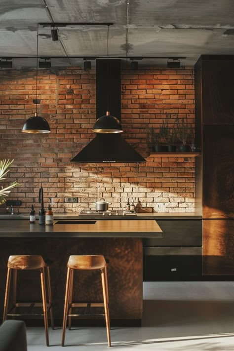 Add Character with a Brick Backsplash in Your Farmhouse Kitchen - Quiet Minimal Brick Backsplash Ideas, Red Brick Interior, Red Brick Kitchen, Kitchen Brick Wall, Modern Traditional House, Bar Remodel, Brick Wall Kitchen, Brick Backsplash Kitchen, Brooklyn Kitchen