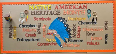 National American Indian Heritage Month Bulletin Board, Native American Heritage Month Bulletin Board Ideas, Native American Classroom Decor, Native American Poster Project, Indigenous Bulletin Board Ideas, Native American Bulletin Board Ideas, Native American History Month Bulletin Board, Native American Bulletin Board, Native American Poster Board Project