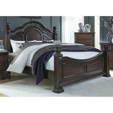 Picture of Messina Estate King Bed Bedroom Set Ideas, Cherry Poster, King Poster Bed, European Bedroom, Luxury Bedroom Sets, Best Bedroom Paint Colors, 5 Piece Bedroom Set, Queen Poster, Bed Dresser