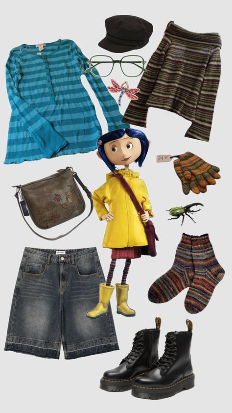 coraline jones Crazy Fashion Outfits, Fall Aesthetic Outfit, Silly Clothes, Coraline Jones, Halloween Costume Outfits, Girls Dress Up, Funky Outfits, Swaggy Outfits, Todays Outfit