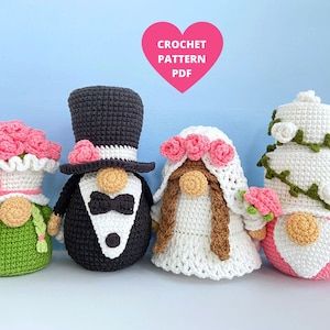 Wedding Gnomes, Gnomes Crochet, Holiday Gnomes, Crochet Wedding, Gnome Patterns, Fine Yarn, Bouquet Wedding, Crochet Toys Patterns, Easy Crochet Patterns