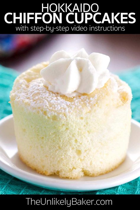 Hokkaido Cupcake Recipe, Hokkaido Chiffon Cake, Hokkaido Chiffon Cupcakes, Japanese Desserts Easy, Almost Homemade Recipes, Easy Baked Dessert Recipes, Asian Cupcakes, Wow Desserts, Japanese Cupcakes