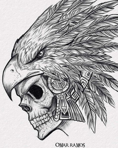 Aztec Eagle Tattoo, Calf Tattoo Ideas, Taurus Bull Tattoos, Skull Warrior, Aztec Drawing, Eagle Skull, Mexican Art Tattoos, Aztec Tattoo Designs, Eagle Drawing