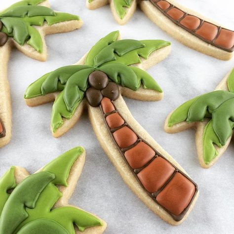 Palm Tree Cookies, Tropical Cookies, Pumpkin Cookies Decorated, Luau Cookies, Hawaiian Cookies, Summer Sugar Cookies, Cookies Summer, Beach Cookies, Basic Cookies