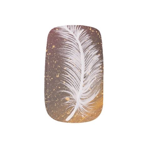 White Feather Nail Art, Nails With Feathers, Nails With Feather Design, Feather Nail Designs, Feather Nail Art, Feather Nails, French Manicure Nails, Minx Nails, White Nail Designs