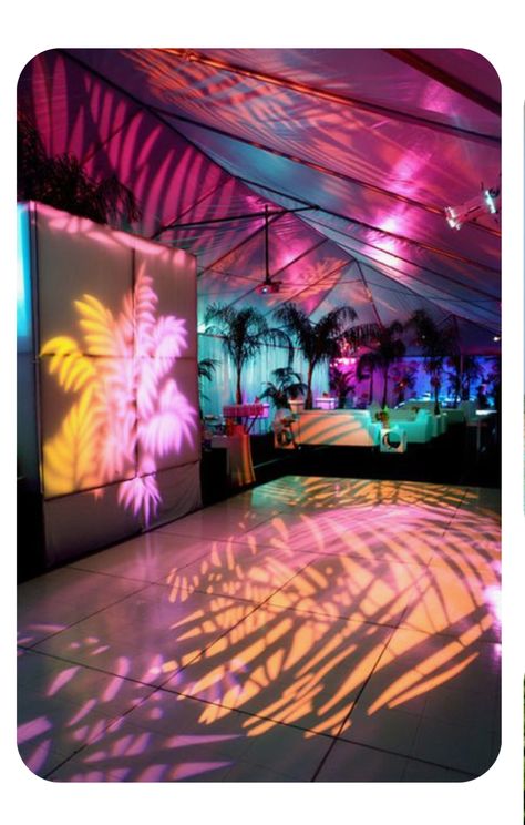 Miami Nights Prom Theme, Tropical Paradise Prom Theme, Paradise Homecoming Theme, Island Getaway Prom Theme, Tropical Homecoming Theme, Tropical Disco Theme, Miami Theme Birthday Party, Tropical Disco Aesthetic, Miami Vibes Party