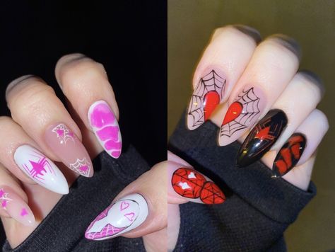 Spider-Man: Across the Spider-Verse inspierd nails Spider Nail Designs, Miles Hobie, Spiderman Nails, Spider Nail, Spiderman Across The Spiderverse, Spider Man Across The Spider Verse, Across The Spider Verse, Spider Verse, Nails Inspo