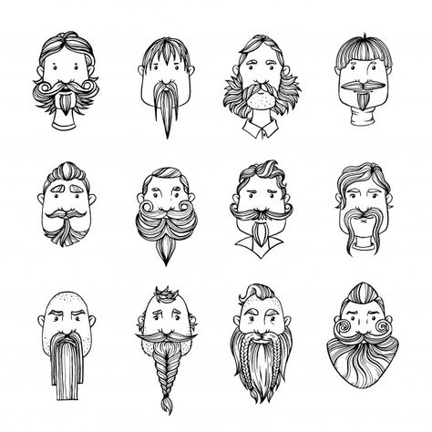 Beard Cartoon Art, Beard Cartoon, Beard Illustration, Beard Drawing, Doodle People, Man With A Beard, Beard Art, Cartoon Face, Vector People