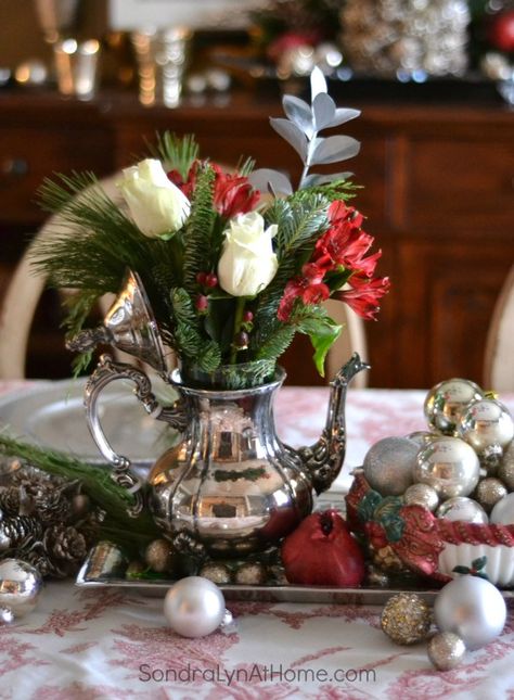 Teapot Centerpiece, Teapot Decor, Chicago Lake, Lake Geneva Wisconsin, Tea Party Bridal, Tea Decor, Christmas Dining Table, Silver Teapot, Tea Party Bridal Shower