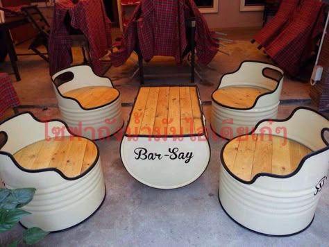 Metal Barrel Furniture, Drum Furniture, Drum Chair, Wood Spoon Carving, Barrel Projects, Diy Pallet Bed, Garage Furniture, Car Part Furniture, Car Furniture