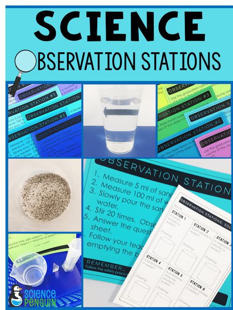 Science Observation Stations: Resources for 4th and 5th Grade |   These aligned, rigorous resources will allow your students to experience different scenarios they might encounter on a standardized test. Scientific Method Anchor Chart, Scientific Method Elementary, Scientific Method Middle School, Scientific Method Printable, Balloon Rockets, Scientific Method Activities, The Science Penguin, Scientific Method Worksheet, Science Penguin