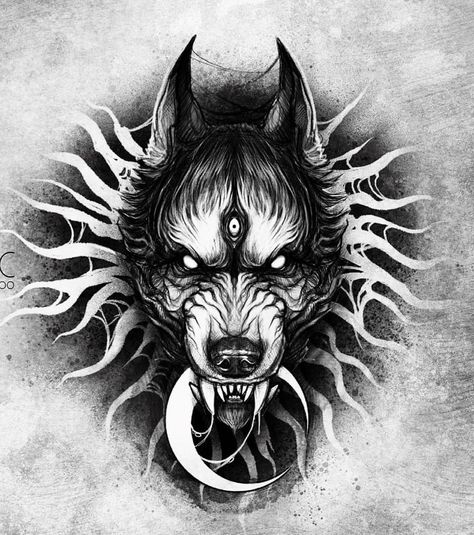 Wolf Neck Tattoos Women, Scary Wolf Tattoo, Creepy Wolf Tattoo, Demon Wolf Drawing, Egyptian Dog Tattoo, Blackwork Wolf Tattoo, Angry Wolf Tattoo Design, Dark Wolf Tattoo, Fenrir Tattoo Design