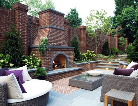 Top 60 Best Patio Fireplace Ideas - Backyard Living Space Designs Outdoor Fireplace Brick, Traditional Patio, Diy Outdoor Fireplace, Outdoor Fireplace Designs, Bluestone Patio, Outdoor Fireplace Patio, Patio Fireplace, Backyard Fireplace, Flagstone Patio