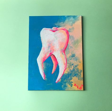 Tooth Painting, Teeth Painting, Dentist Painting Ideas, Tooth Art Painting, Dentistry Painting Ideas, How To Paint Teeth Acrylic, Painting For Dental Clinic, Tooth Painting Art Dental Health, Dental Wallpaper