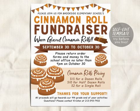 Cinnamon Roll Fundraiser, Field Trip Fundraiser, Youth Group Fundraising Ideas, Sticky Bun, Fun Fundraisers, Church Fundraisers, School Pto, Fundraiser Flyer, Fundraiser Ideas