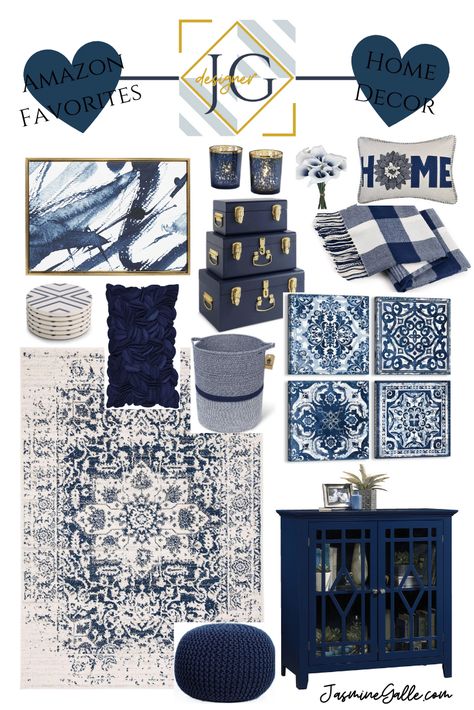 Blue Theme Home Decor, Navy Blue Home Decor Interior Design, Navy Living Rooms Ideas, Royal Blue Interior Design Living Room, Navy Blue Aesthetic Living Room, Designer Home Decor, Navy Decor Living Room, Decorating With Navy Blue, Navy And Gold Living Room