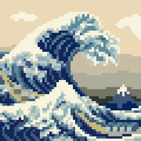 Craft Toys, Pixel Art Landscape, Modele Pixel Art, 8 Bit Art, Piskel Art, Arte 8 Bits, 8bit Art, Cool Pixel Art, The Great Wave