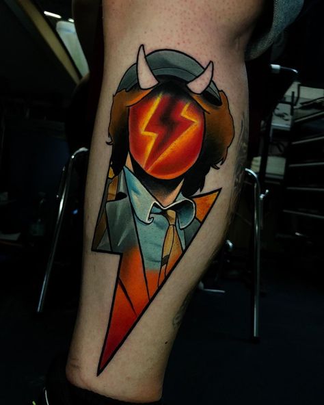 AC DC tattoo Ac Dc Tattoo, Acdc Tattoo, Ac/dc, Dc Tattoo, Acdc Angus Young, Acdc Angus, Circle Tattoos, Angus Young, Awesome Tattoos