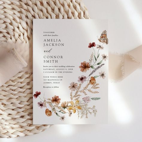 Fall Wildflower Wedding, Popular Wedding Invitations, Wedding Announcement Cards, Wildflower Wedding Invitations, Floral Foliage, Wildflower Baby Shower, Boho Baby Shower Invitations, Fall Wedding Invitations, Wedding Invitations Boho