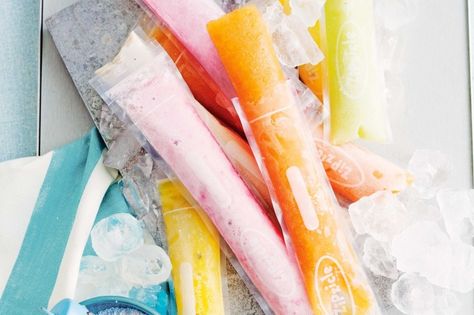 You can make icy poles from any fruit you like, but here are our picks for summer – orange Healthy Popsicle Recipes, Frozen Juice, Mini Hamburgers, Healthy Popsicles, Freeze Pops, Fruit Peel, Popsicle Recipes, Summer Snacks, Ice Pops