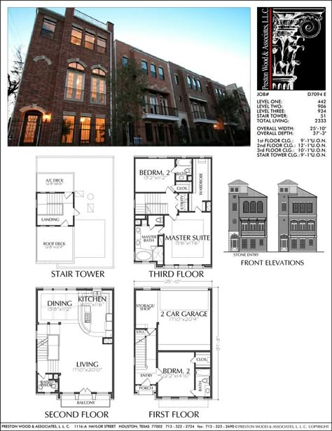 Townhouse Floor Plans, New Brownstone Floor Plans, Town Home Designers – Preston Wood & Associates Townhouse Layout Floor Plans, Townhouse Floor Plans, Apartment Business, Townhouse Plans, Plane 3d, Brownstone Homes, Condo Floor Plans, Condominium Design, House Plans Ideas