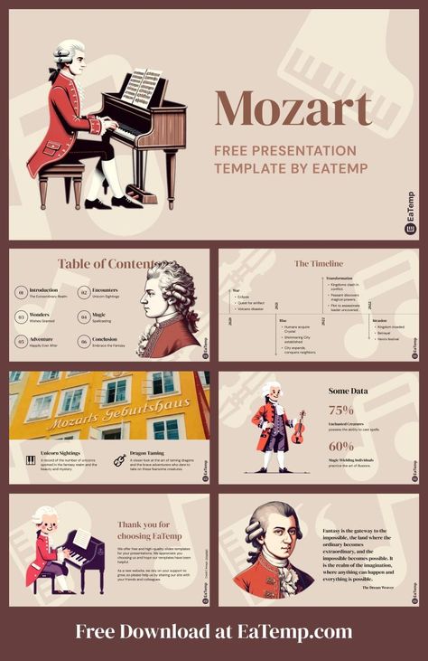 Mozart 13 Ppt Template Design, Musical Theme, Project Presentation, Google Slides Theme, Powerpoint Background Design, Business Templates, Google Slides Themes, Template Google, Slides Template