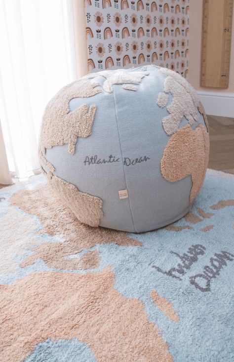 Lorena Canals Pouffe - World Map - The Modern Nursery Maileg Doll House, Explorer Nursery, Map Rug, Kids Globe, Travel Theme Nursery, Travel Nursery, Bedside Crib, Airplane Nursery, Dance Rooms