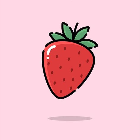 Fruit Illustration, Strawberry Fruit, Cartoon Style, Premium Vector, Fruit