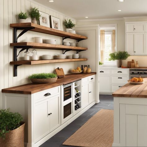 Top 10 Best Slate Floor Kitchen with White Cabinets Designs Slate Kitchen Floor, Kitchen With Butcher Block Counters, Kitchen With Shelves, Slate Floor Kitchen, Kitchen With White Cabinets, Slate Kitchen, Slate Floor, Floor Kitchen, Open Kitchen Shelves