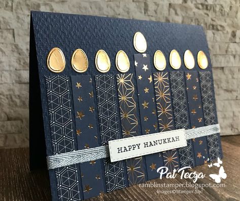 Ramblin' Stamper: Simple Hanukkah Card Hanukkah Cards Handmade, Hanukkah Decorations Diy, Hanukkah Diy, Jewish Holiday Cards, Hanukkah Greeting Cards, Hanukkah Greeting, Hanukkah Crafts, Jewish Celebrations, Hanukkah Cards