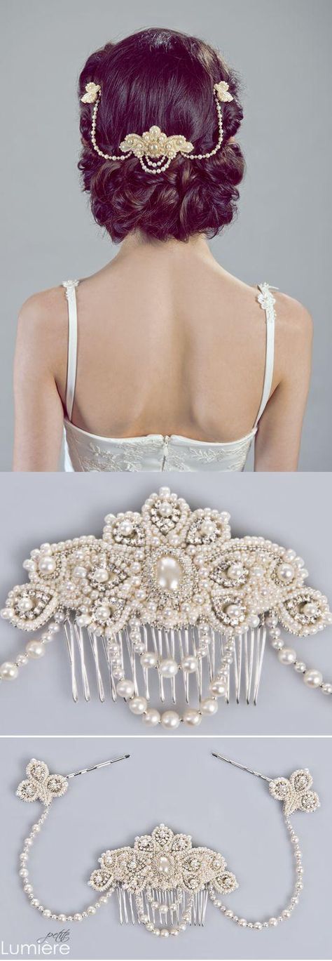 Craft ideas 5751 - Pandahall.com Unique Bridal Hair, Wedding Hairstyles And Makeup, Crystal Bridal Headpiece, Vintage Wedding Jewelry, Pearl Headpiece, Diy Bridal, Bridal Hairstyle, Bridal Hair Jewelry, Wedding Garter