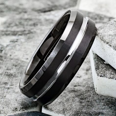 Order your Tungsten Carbide Wedding Band Rings today at Jewelry Store by Erik Rayo Wedding band ring above: Tungsten Rings for Men Wedding Bands for Him 8mm Black Silver Line Our Jewelry will not fade, tarnish or leave your skin green. It is waterproof, comfort fit and made out of the best high quality materials in the United States to assure satisfaction. About us: We are a Christian owned company inpired by God to use jewelry as a gift of love by following His example in Ezekiel 16:11-14... Black Male Wedding Rings, Groom Bands, Black Mens Wedding Ring, Mens Black Wedding Band, Men Wedding Bands, Rings For Men Wedding, Tungsten Rings For Men, Mens Wedding Rings Black, Mens Silver Wedding Bands