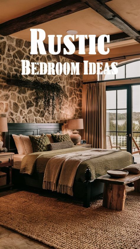 Brown Bed Frame Decor, Western Bedroom Ideas Ranch Style Rustic, Modern Cozy Farmhouse, Farmhouse Rustic Bedroom, Rustic Bedroom Colors, Rustic Cabin Bedroom, Rustic Bedroom Inspiration, Bedrooms Ideas For Couples, Rustic Chic Bedroom