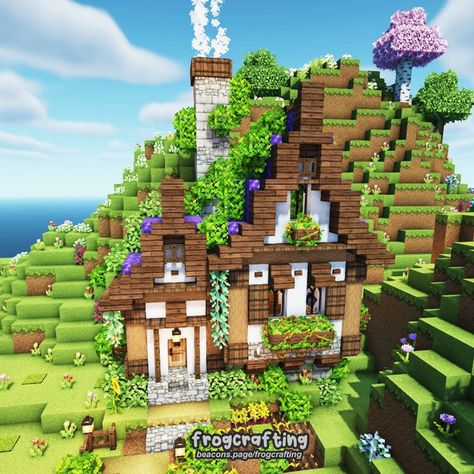 Amethyst House Minecraft, Minecraft Roof Design, Minecraft Starter Base, Minecraft Roof, Aesthetic Minecraft Builds, Empire Design, Minecraft House Plans, Minecraft Cottage, Minecraft Wallpaper