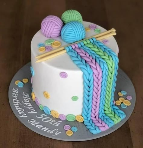 Crochet Birthday Cake Design, Knitting Birthday Cake, Tropical Birthday Cake, Knitting Cake, Crochet Cake, Family Cake, Fantasy Cake, Cake Decorating With Fondant, Cute Baking