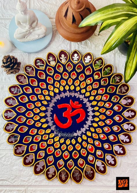 Clay Mandala Art | Lippan Artwork 14 inch board | 3D and Mirror Art | Steezy Glossy | Handmade Art and Craft Home Decor Product by SteezyGlossyShop on Etsy Mdf Board Art, Lippan Artwork, Clay Mandala, Arts And Crafts Home Decor, Home Decor Product, Craft Home Decor, Lippan Art, Craft Home, Mirror Painting