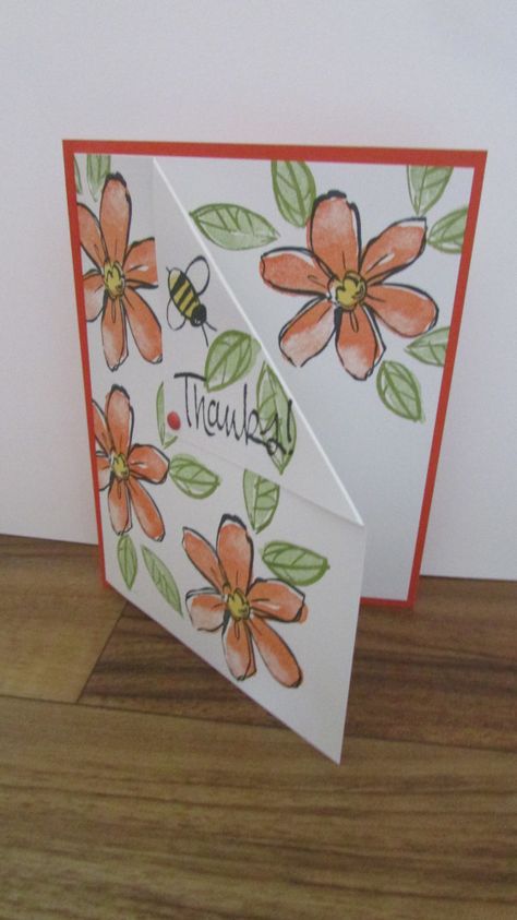 Cute Thank You Cards, Handmade Thank You Cards, Corner Garden, Hand Made Greeting Cards, Fun Folds, Floral Card, Flower Card, Making Greeting Cards, Fold Cards