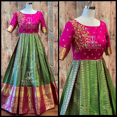 TS-DS- 652 Sold For orders/queries Call/ what’s app us on 8341382382 or Mail us tejasarees@yahoo.com #LikeNeverBefore #Tejasarees… Teja Sarees, Frock Models, Ikkat Dresses, Anarkali Dresses, Designer Anarkali Dresses, Choli Dress, Long Gown Design, Long Frock, Kids Lehenga