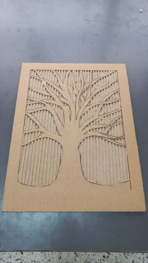 Cardboard Relief Sculpture Landscape, Cardboard Drawing Ideas, Cardboard Texture Art, Drawings On Cardboard, Cardboard Painting Ideas, Cardboard Cutout Art, Drawing On Cardboard, Cardboard Printing, Cardboard Art Projects