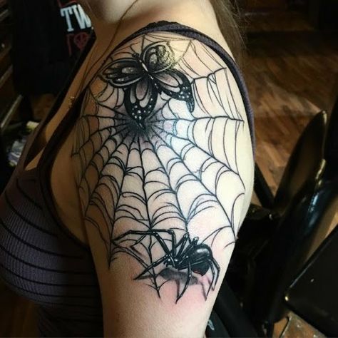 Thursday Tattoo, Spider Web Tattoos, Best 3d Tattoos, Shoulder Cap Tattoo, Spiderman Tattoo, Art Spiderman, Totem Tattoo, Spider Web Tattoo, Catrina Tattoo