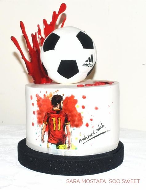 Mo salah the Egyptian king  by Sara mostafa Birthday Cake Easy Decorating, Birthday Cake Easy, Birthday Cake Boys, Liverpool Cake, Soccer Birthday Cakes, Football Birthday Cake, Egyptian King, Soccer Cake, Hand Painted Cakes