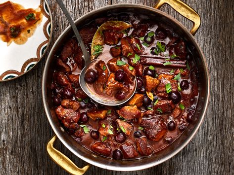 This Oven-Braised Veal Stew with Cherries recipe gets its flavor from demi-glace, sour cherries, and cardamom. Get the recipe from Food & Wine. Veal Stew Recipes, Veal Stew, Hearty Stew, Sausage Stew, Sour Cherries, Chickpea Stew, Seafood Stew, Lamb Stew, Bean Stew