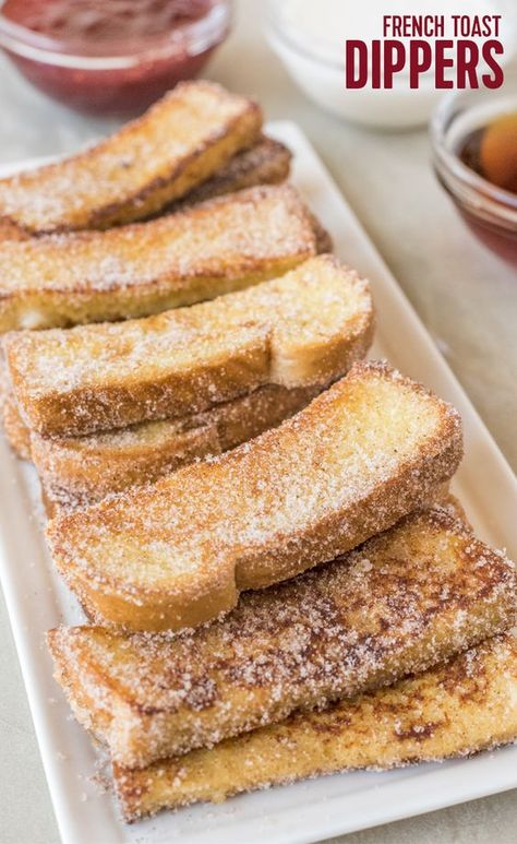 French Toast Dippers: Breakfast like a kid again with these cinnamon sugar-Coated French toast sticks. Made with Brownberry Country White Bread and served with a delicious trio of dipping sauces: vanilla icing, maple syrup and strawberry jam. White Bread Breakfast Ideas, French Toast White Bread, French Toast Dippers, Country White Bread, French Toast Sticks, Vanilla Icing, Dipping Sauces, Breakfast Toast, What's For Breakfast