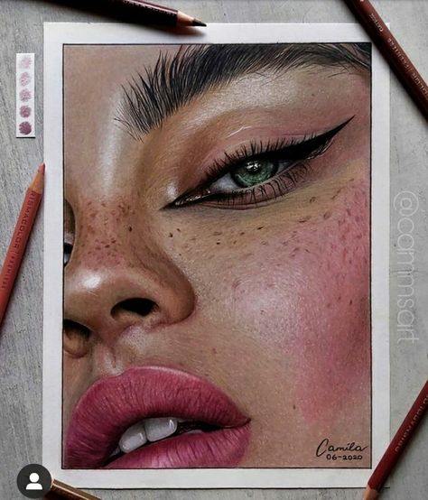 Realistic Drawings Of People Colour, Coloured Pencil Portrait, Black Color Hairstyles, Drawing Ideas Creative, Hairstyles Black Hair, Color Hairstyles, Color Pencil Sketch, Colored Pencil Portrait, Prismacolor Art